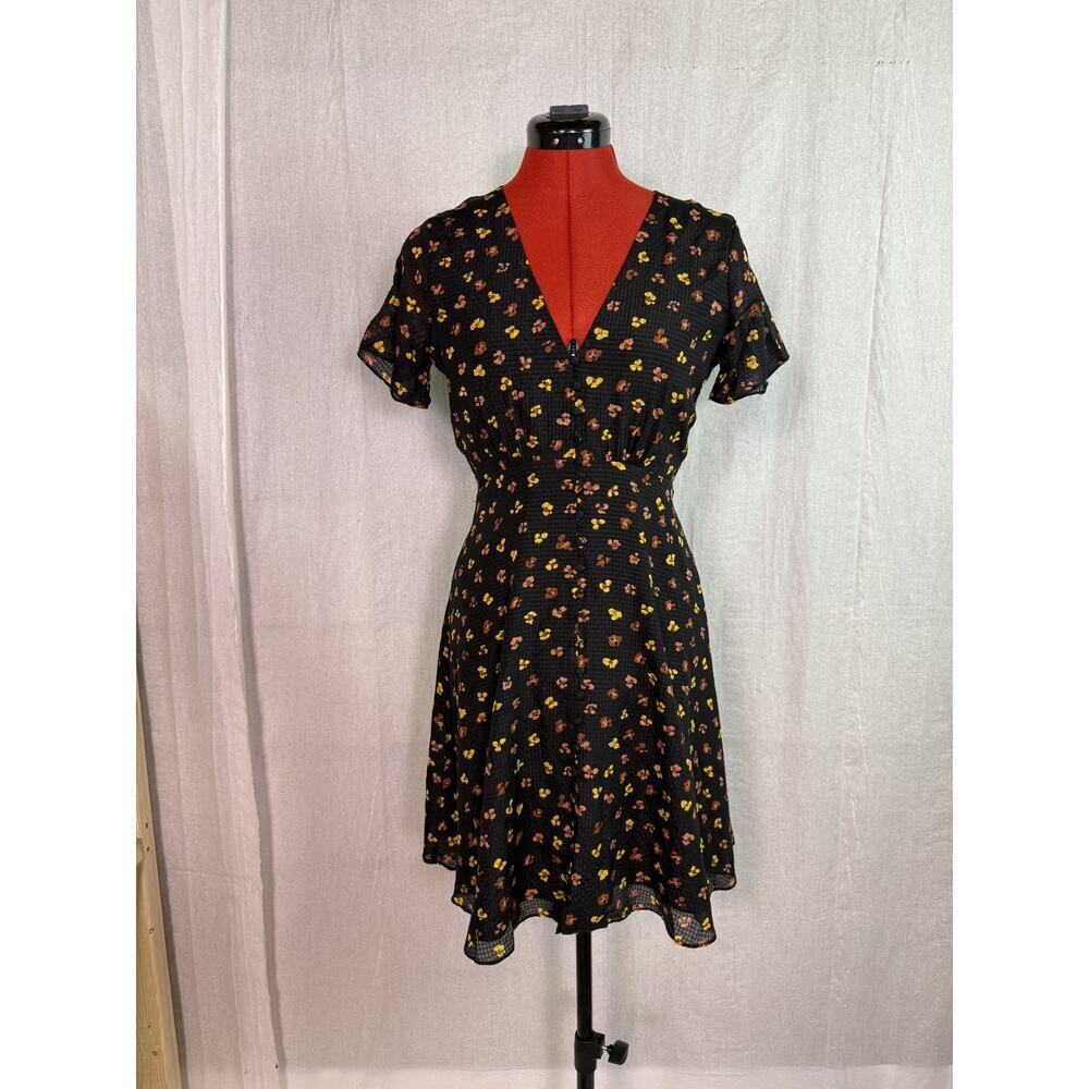 Madewell Feline Floral Silk Button Front Dress Size 00 Summer Mini D344
